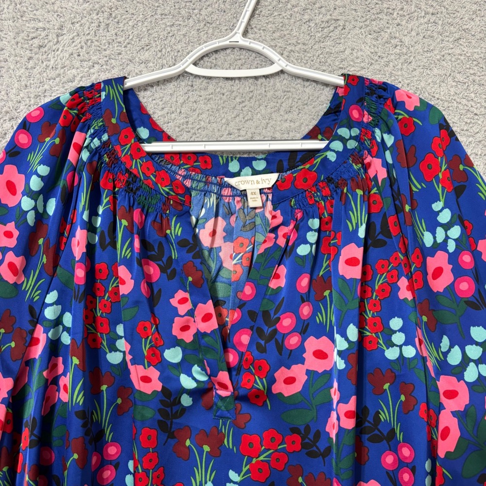 Going Out Floral Peasant Blouse 4X Flowy Statement Boho Top Balloon Sleeve - Picture 3 of 10